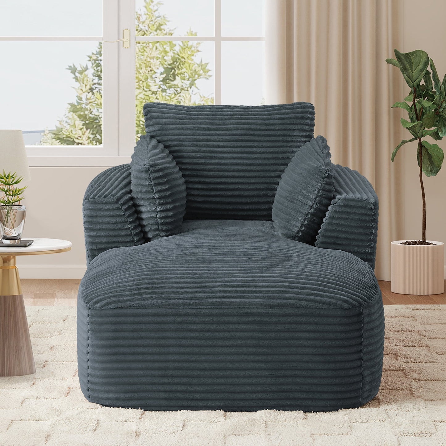 Muumblus Chaise Lounge Indoor, Cozy Lounge Chair Sleeper Sofa for Adults, No Assembly Required, Gray Corduroy