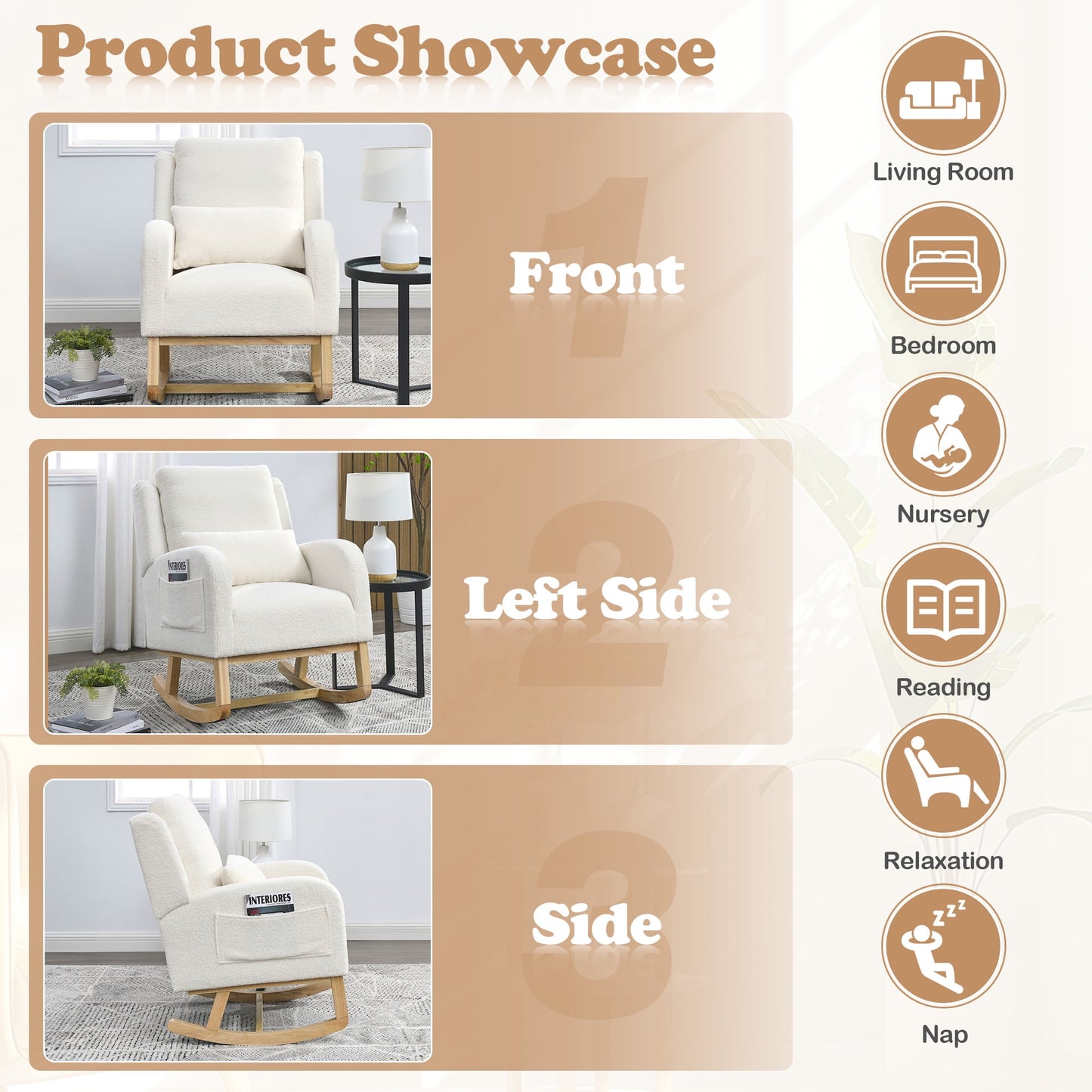 Muumblus Teddy Glider Rocking Chair for Baby Nursery, High Back, Indoor, Ivory
