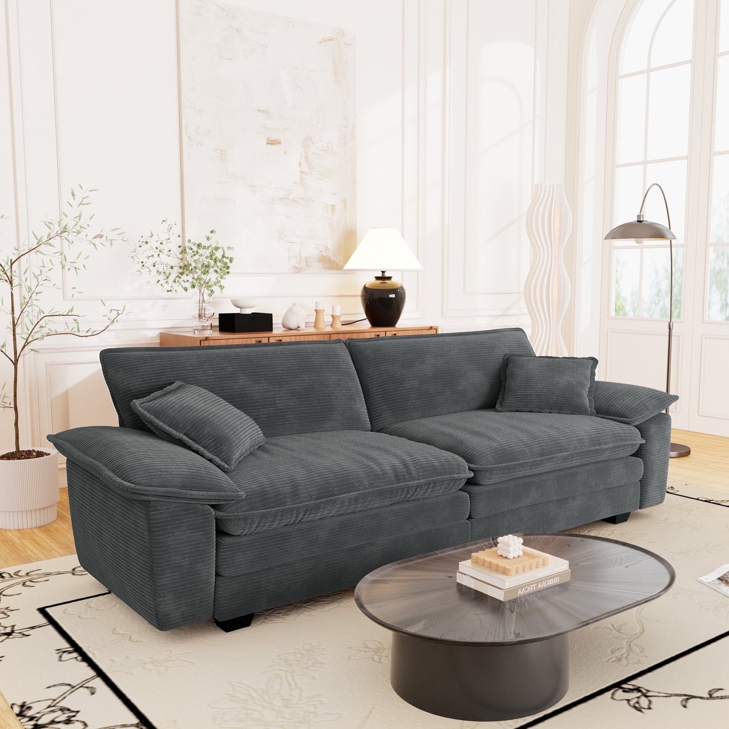 Muumblus 80.5" Corduroy Loveseat Sofa, Oversized Upholstered 2-Seater Fluffy Cloud Sleeper Couch for Living Room/Apt, Gray