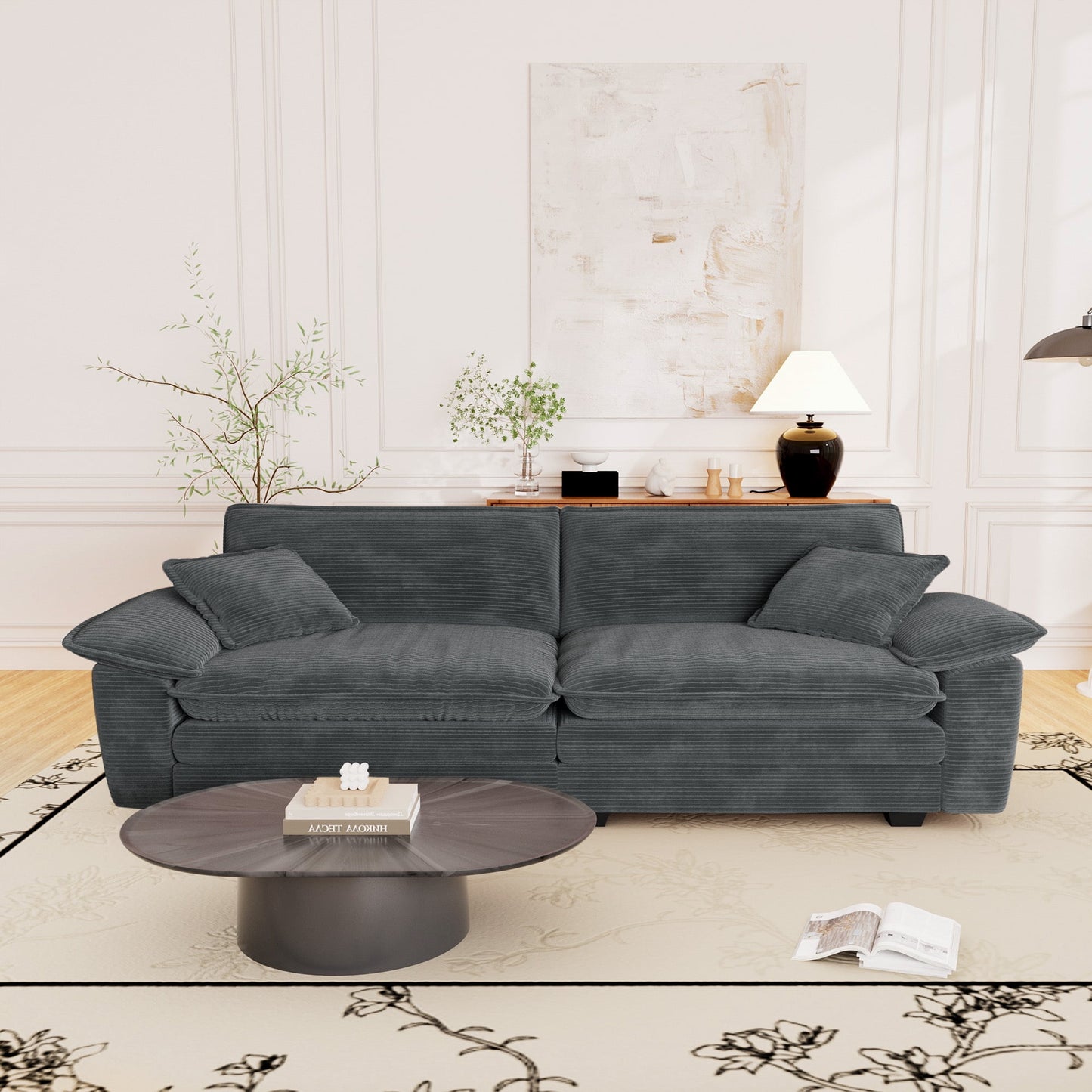 Muumblus 80.5" Corduroy Loveseat Sofa, Oversized Upholstered 2-Seater Fluffy Cloud Sleeper Couch for Living Room/Apt, Gray