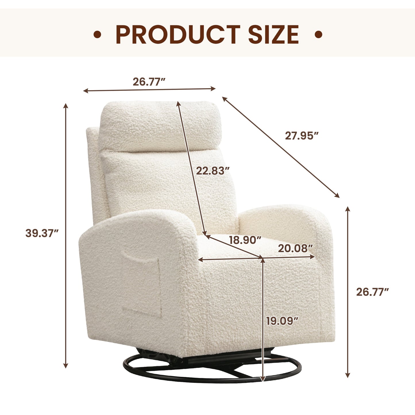 Muumblus Teddy Swivel Glider Rocking Chair for Baby Nursery, Indoor, White