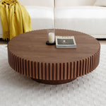 Muumblus 31.5" Walnut Coffee Table, Round Wood Modern Unique Fluted Accent Center Table for Living Room
