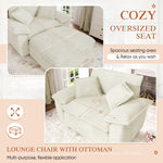 Muumblus Oversized Accent Chair with Ottoman, 48" Indoor Chaise Lounge Cloud Sofa Reading Armchair for Modern Living Room, Bedroom, Beige Corduroy