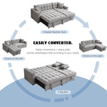 Muumblus 84" Convertible Sofa Bed, Queen Size Sleeper Sectional with Storage Chaise, Gray Velvet
