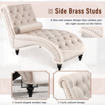 KINFFICT Velvet Chaise Lounge Indoor, Tufted lounge chair with Wood Legs, Leisure Accent Chair Upholstered Lounge Couch for Bedrooom Living Room, Beige