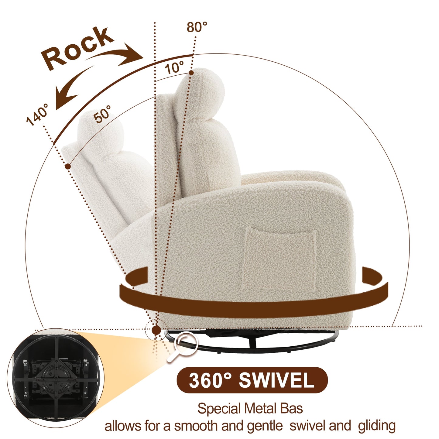Muumblus Teddy Swivel Glider Rocking Chair for Baby Nursery, Indoor, White