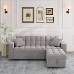 Muumblus 84" Queen Size Convertible Sectional Sleeper Sofa with Storage, Adjustable Backrest, Reversible L-Shaped Pull Out Couch Bed for Living Room, Guest Room, Gray Velvet