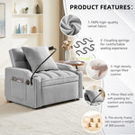 Muumblus Sleeper Sofa Chair Bed with Swivel Phone Stand, Cup Holders, 3-in-1 Convertible Pull Out Sofa Bed for Living Room, Gray Velvet