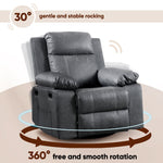 Muumblus Swivel Rocker Recliner with Heat and Massage, Power Recliner Lounge Chair for Living Room, Gray Faux Leather
