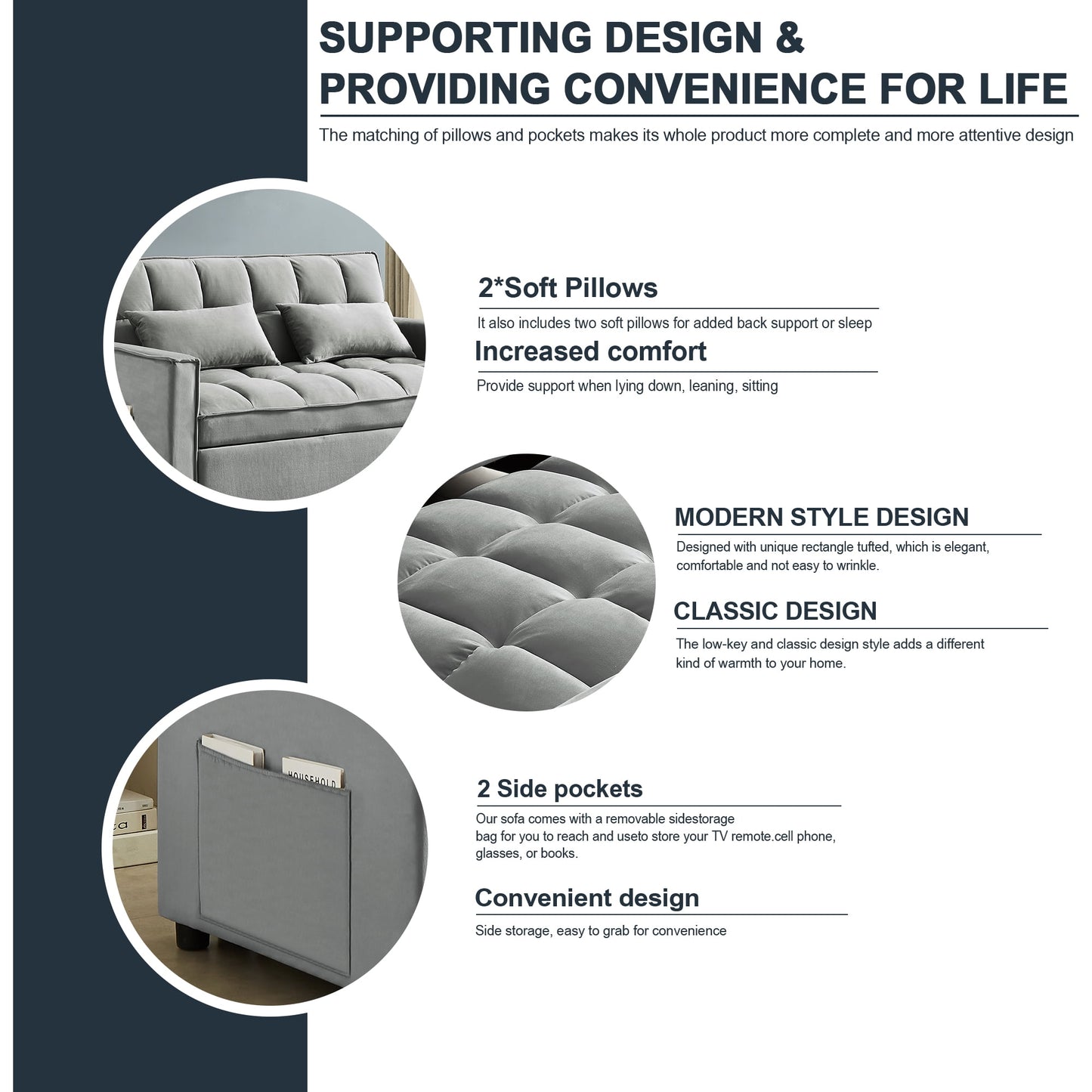 Muumblus 55" Pull Out Sofa Bed, Convertible Sleeper Loveseat with Adjsutable Backrest, Modern Velvet Futon Sofa Beds for apartment, Grey