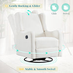 Muumblus Wingback Swivel Recliner, Glider Rocking Chair for Living Room, Nursery Rocker, Beige Chenille