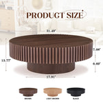 Muumblus 31.5" Walnut Coffee Table, Round Wood Modern Unique Fluted Accent Center Table for Living Room
