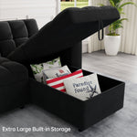 Muumblus 84" Queen Size Convertible Sectional Sleeper Sofa with Storage, Adjustable Backrest, Reversible L-Shaped Pull Out Couch Bed for Living Room, Guest Room, Black Velvet