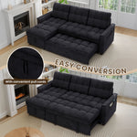 Muumblus Convertible Sofa Bed, Sectional Sleeper Sofa with Storage Chaise, L-Shaped Couch for Living Room, Black Chenille
