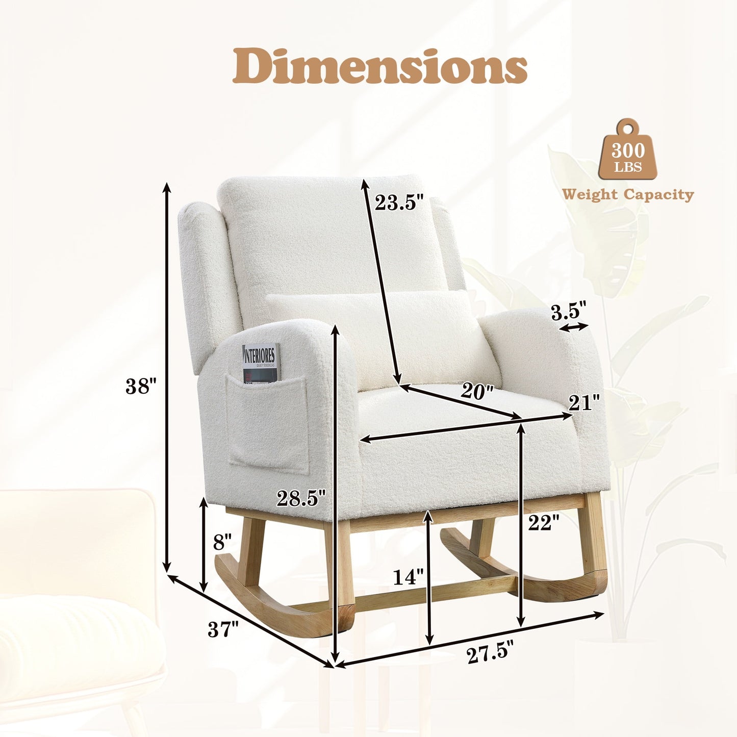 Muumblus Teddy Glider Rocking Chair for Baby Nursery, High Back, Indoor, Ivory