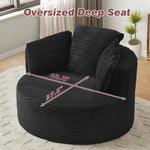 Muumblus 48.8" Oversized Accent Barrel Chair, Fluffy Round Lazy Sofa Chair for Adults, No Assembly Required, Black Corduroy