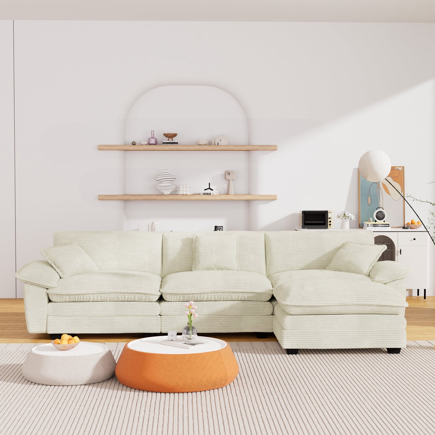 Muumblus Modular Sectional Sofa with Ottoman, Oversized L-Shaped Corduroy Couch for Living Room