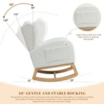 Muumblus Nursery Rocking Chair, Wingback Glider Rocker, Indoor Uphlostered Rocking Chair, Ivory Teddy