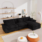 Muumblus Modular Sectional Cloud Couch with Ottoman, Oversized L-Shaped Corduroy Sofa for Living Room, Black