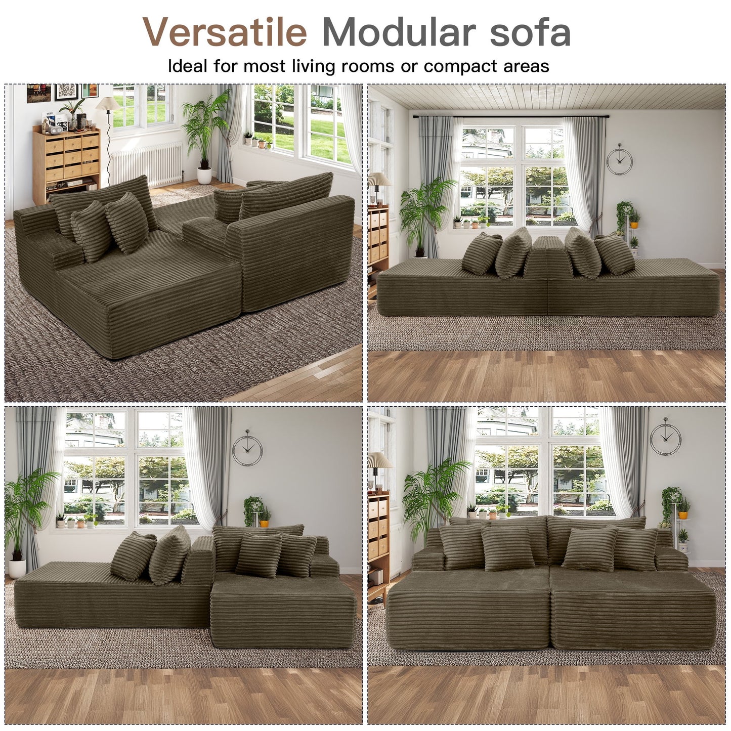 Muumblus 83" Oversized Double Chaise Lounge Chair Indoor, Modern Boneless Plush Corduroy Upholstered Modural Sectional Sleeper Cloud Couch for Living Room Apartment, Brown