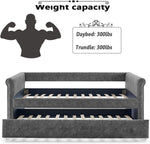 Daybed with Trundle, Muumblus Modren Kids Pull Out Sofa Bed for Bedroom & Living Room, Twin Size, Grey Linen Upholstered