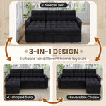 Muumblus Convertible Sofa Bed, Sectional Sleeper Sofa with Storage Chaise, L-Shaped Couch for Living Room, Black Chenille