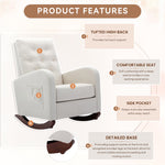 Muumblus Glider Rocker for Living Room, Rocking Chair for Nursery, Tufted High Back, Beige Linen