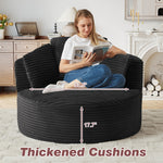 Muumblus 48.8" Oversized Accent Barrel Chair, Fluffy Round Lazy Sofa Chair for Adults, No Assembly Required, Black Corduroy