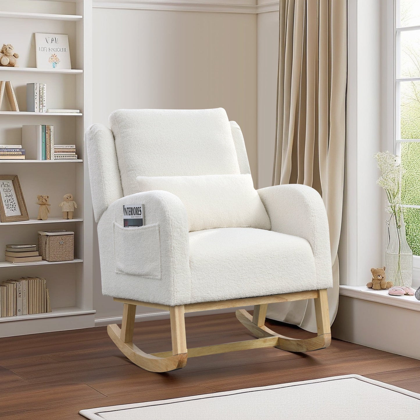 Muumblus Teddy Glider Rocking Chair for Baby Nursery, High Back, Indoor, Ivory