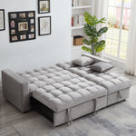 Muumblus 84" Convertible Sofa Bed, Queen Size Sleeper Sectional with Storage Chaise, Gray Velvet
