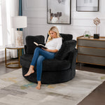 Muumblus 42"W Chenille Swivel Accent Barrel Chair, Modern Oversize Armchair Comfy Round Reading Chairs for Bedroom Living Room, Black
