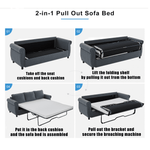 Muumblus Queen Size Pull Out Sofa Bed, 2-in-1 Convertible Sleeper Couches with Memory Foam Mattress, 3 Seat Sleeper Couch Beds for Living Room, Dark Gray