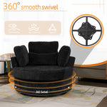 Muumblus 42"W Chenille Swivel Accent Barrel Chair, Modern Oversize Armchair Comfy Round Reading Chairs for Bedroom Living Room, Black
