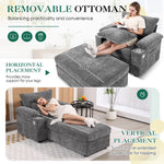 Muumblus Living Room Chair with Ottoman, USB & Storage Arms, Cozy Indoor Lounge Chair, Gray Chenille