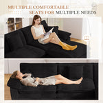 Muumblus Modular Sectional Cloud Couch with Ottoman, Oversized L-Shaped Corduroy Sofa for Living Room, Black
