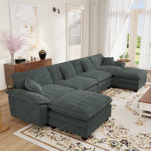 Muumblus Modular Sectional Sofa with 2 Ottoman, Oversize U-Shape Couch for Living Room, Modern Corduroy Sleeper Couches and Sofas Sectional, Gray
