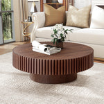 Muumblus 31.5" Walnut Coffee Table, Round Wood Modern Unique Fluted Accent Center Table for Living Room