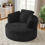 Muumblus 48.8" Oversized Accent Barrel Chair, Fluffy Round Lazy Sofa Chair for Adults, No Assembly Required, Black Corduroy