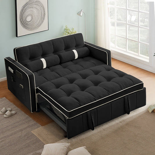 Muumblus 55" Pull Out Sofa Bed Convertible Loveseats Sleeper Modern Velvet Futon Couch Beds for Living Room, Apartment, Black