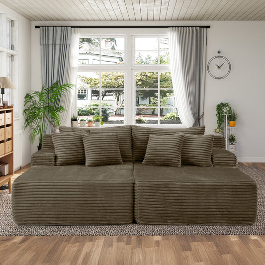 Muumblus 83" Oversized Double Chaise Lounge Chair Indoor, Modern Boneless Plush Corduroy Upholstered Modural Sectional Sleeper Cloud Couch for Living Room Apartment, Brown