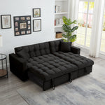 Muumblus 84" Convertible Sofa Bed, Queen Size Sleeper Sectional with Storage Chaise, Black Velvet, L-Shaped Couch for Living Room, Apartment