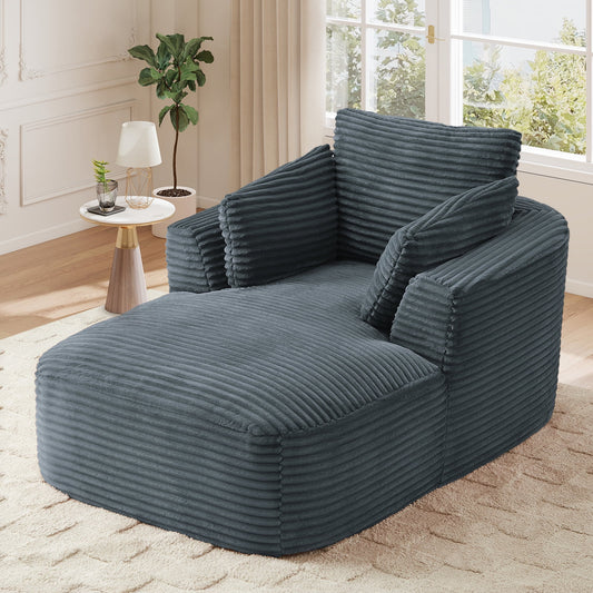 Muumblus Chaise Lounge Indoor, Cozy Lounge Chair Sleeper Sofa for Adults, No Assembly Required, Gray Corduroy