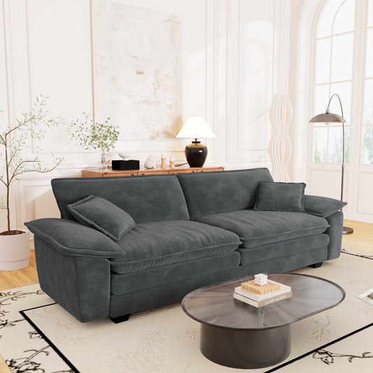 Muumblus 80.5" Corduroy Loveseat Sofa, Oversized Upholstered 2-Seater Fluffy Cloud Sleeper Couch for Living Room/Apt, Gray