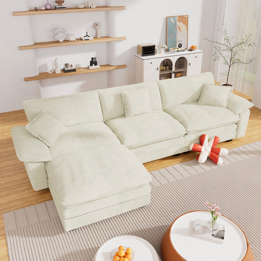 Muumblus Modular Sectional Sofa with Ottoman, Oversized L-Shaped Corduroy Couch for Living Room