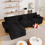 Muumblus Modular Sectional Cloud Couch with Ottoman, Oversized L-Shaped Corduroy Sofa for Living Room, Black