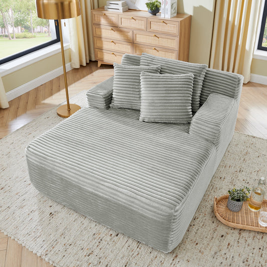 Muumblus Oversized Chaise Lounge Chair, No Assembly Required, Cozy Corduroy Sofa Bed for Living Room, Gray
