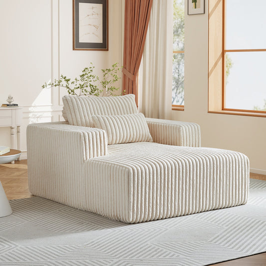 Muumblus Oversized Indoor Chaise Lounge, No Assembly Required, Cozy Corduroy Sleeper Sofa Bed, Beige