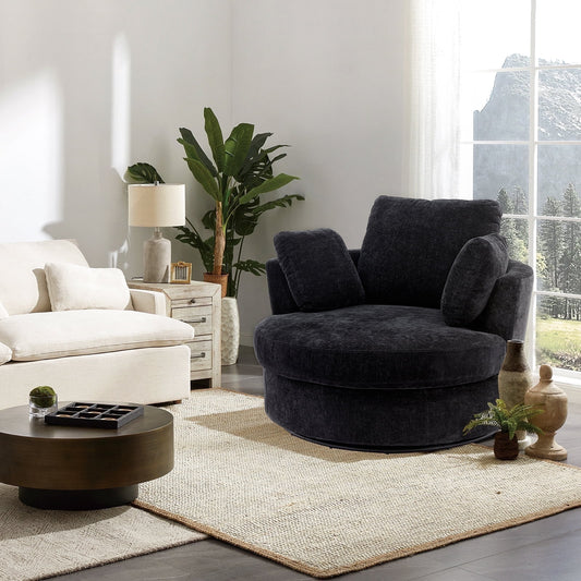 Muumblus Large Swivel Chair, Modern Oversize Accent Barrel Chair Comfy Round Armchair for Living Room, Black
