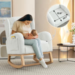 Muumblus Nursery Rocking Chair, Wingback Glider Rocker, Indoor Uphlostered Rocking Chair, Ivory Teddy