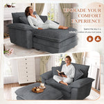 Muumblus Oversized Accent Chair with Ottoman, 48" Indoor Chaise Lounge Cloud Sofa Reading Armchair for Modern Living Room, Bedroom, Gray Corduroy
